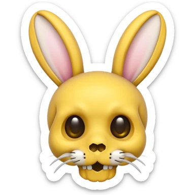 skull and bones yellow with rabbits ears kawai sticker
