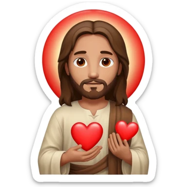 jesus holding a glowing heart emoji. make his eyes brown, and make him look safe. sticker