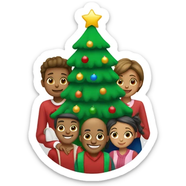 Christmas tree with 5 family members around it sticker