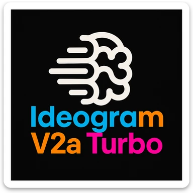 make a non gradient solid but colorful text of "Ideogram V2a Turbo", black background, add this logo too, make it good art for this sticker