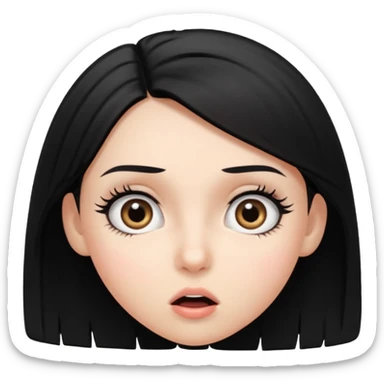 emoji of a black-haired girl with surprised expression showing her eyelashes, no text sticker