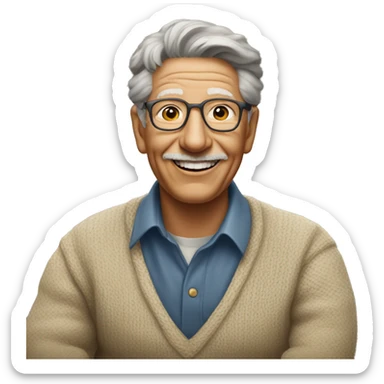 abraham maslow wearing a shirt and sweater and smiling looking at the camera and sitting down sticker