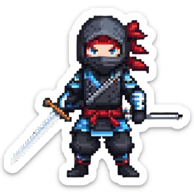 Pixel art anime ninja character with sword sticker