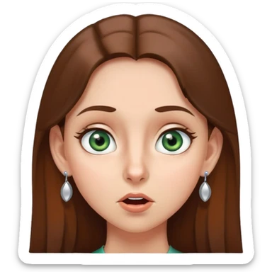 girl with gray-green eyes, brown hair, earrings, mole on cheek, surprised emotion sticker