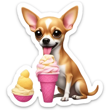 Chihuahua eating ice cream sitting in flamingo sticker