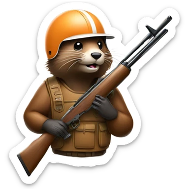 Beaver in football pads with hunting rifle sticker