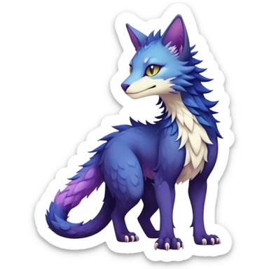 Kawaii dark colorful edgy fantasy ethereal feline-vernid-sergal-fursona animal creature with a tufted tail full body sticker
