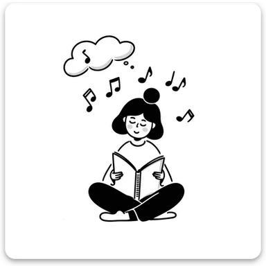 Girl sitting cross-legged reading notes in a spiral notebook sticker