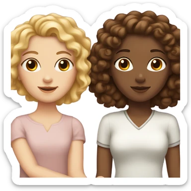 White girl with brown hair holding hands with white girl with brunette curly hair  sticker