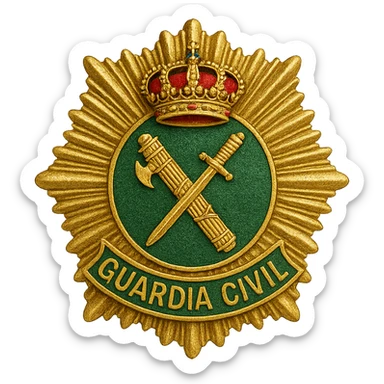 Guardia Civil badge, Spanish police emblem, gold and green, detailed, no background sticker