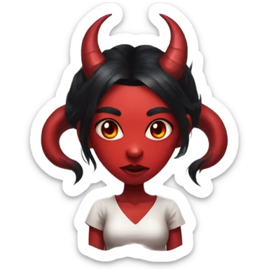demon oni girl, red skin, black hair, portrait sticker