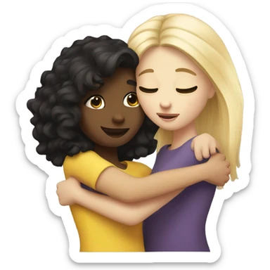 Realistic Dark hair girl hugs blonde best friend  sticker