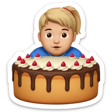 chubby mexican boy with pony tail coming out of giant cake sticker