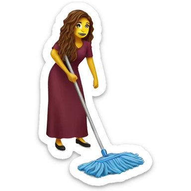 Beautiful burgundy long haired woman mopping the floor sticker