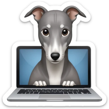 Greyhound with a laptop sticker