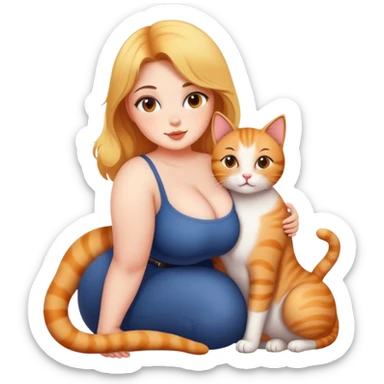 Hot curvy girl with super cute cat sticker