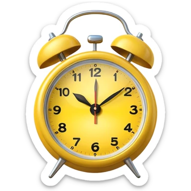 Generate a high-quality image of a generic yellow alarm clock with twin bells on top, classic shape, realistic color and shading, smooth gradient colors, no facial features, no brand marking


 sticker