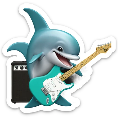 Dolphin playing a Fender Stratocaster sticker