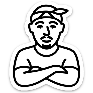 Tupac with arms crossed, minimalist icon, bandana, simple features sticker