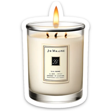 Elegant Jo Malone luxury candle in a clear glass jar with a simple label and a burning flame sticker