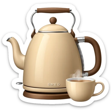 Beige smeg kettle and a cup of tea sticker
