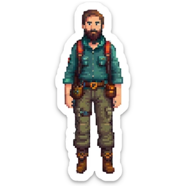 bearded man explorer with full body and detailed face, standing in fog sticker