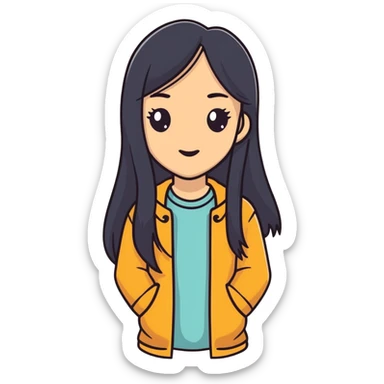 Stylish confident woman with Asian and Latina features, long straight black hair sticker