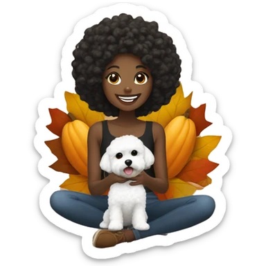 Black woman with a white maltipoo wishing a happy Thanksgiving  sticker
