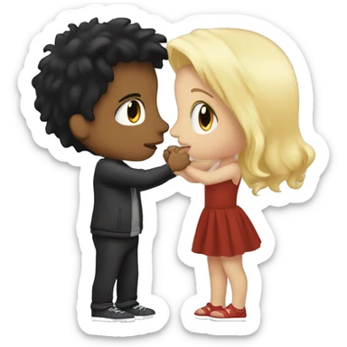 boy black hair kiss a blonde girl  sticker
