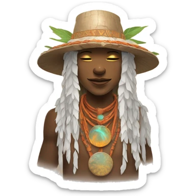 Shamanic rituals for influencing weather, shaman wearing bucket hat, sun is shining sticker