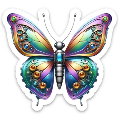 Robotic Iridescent Rainbow Cybernetic Mechanical Butterfly sticker