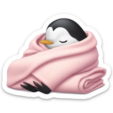 penguin sleeping with light pink blanket sticker