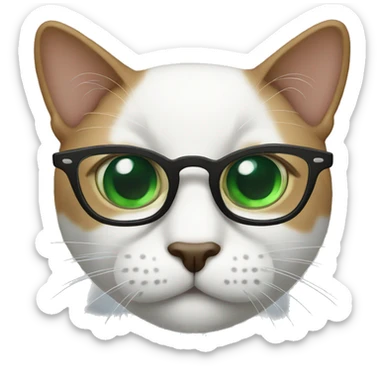 Back cat with green eyes and glasses  sticker