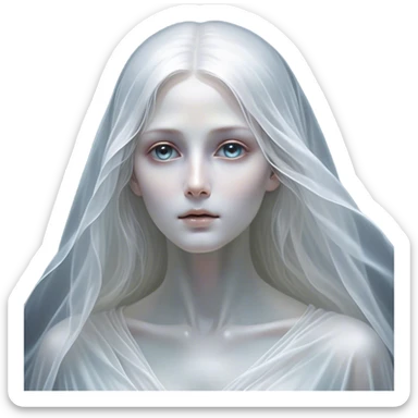 Cinematic Noble Ghost Portrait Emoji, Ethereal and dignified, with a flowing, translucent form in silvery-white hues, wispy and majestic, and a calm, otherworldly expression with deep, thoughtful eyes, simplified yet sophisticated features, highly detailed, glowing with a soft, spectral radiance, high shine, exuding regal mystery and quiet authority, with a soft glowing outline that captures the essence of a ghostly guardian drifting from another realm! sticker