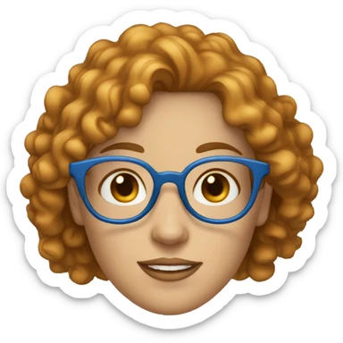 lady with curly golden brown hair and blue eyes and clear glasses sticker