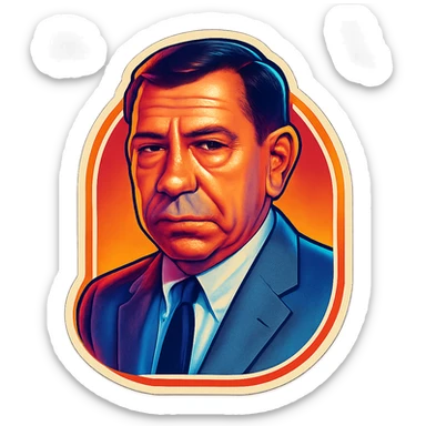 Portrait of this man in retro stickers style with a neutral background, no text. sticker