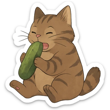 ghibli style cat eating a pickle sticker