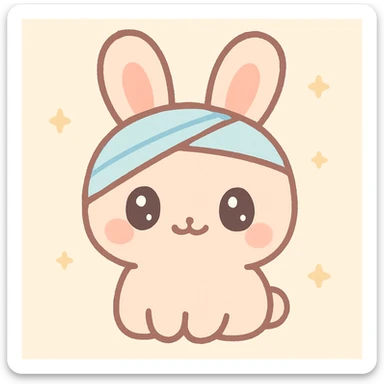 bunny with a bandage around his head, kawaii style sticker