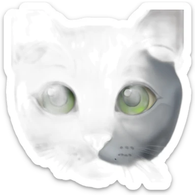 round faced grey russian blue cat with green eyes and fat sticker