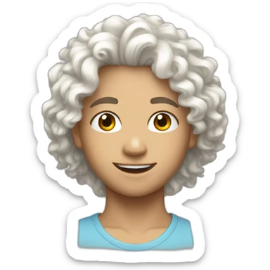 a teen white pepole white curly hair and atletics face sticker