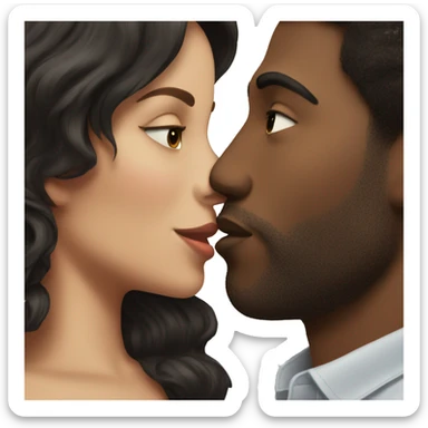 White brunette man, kissing,Black woman dark hair sticker