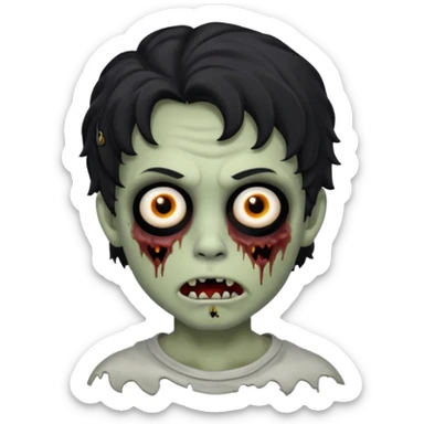 a boy with wavy hair, a zombie-shaped mouth piercing hum, and black hair sticker