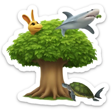 turtle hat giant bird rabbit shark on a giant tree sticker