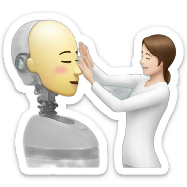 Person getting head massage from robot sticker