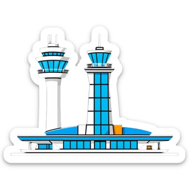 modern airport terminal with control tower sticker