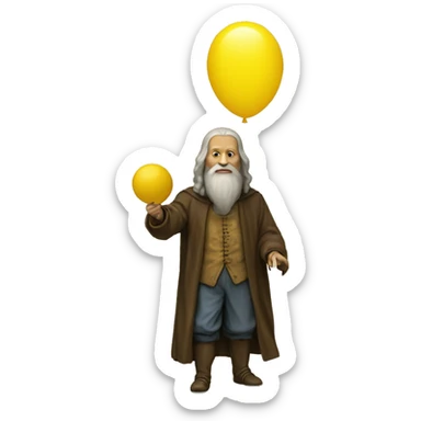 leonardo da Vinci holds a yellow balloon in his hand sticker