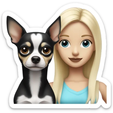 black and white chihuahua and a blonde girl with blue eyes sticker