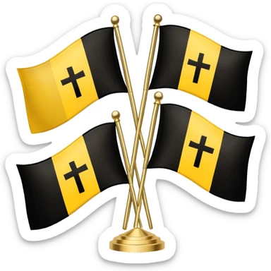 Flags: There are four flags, two on the top and two on the bottom, in the black and gold (yellow) quarters. Each flag features a gold cross symbol, likely a Coptic cross, on a black and yellow background with horizontal stripes.
 sticker