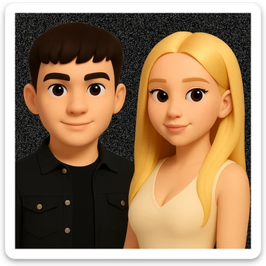 Slightly increase the volume of the upper body of the girl, separate the girl and the boy from each other, and make the skin color the same for both characters. Maintain the cartoonish 3D style as in the reference image. sticker