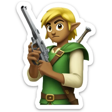 Legend of zelda holding someone whose holding a gun sticker